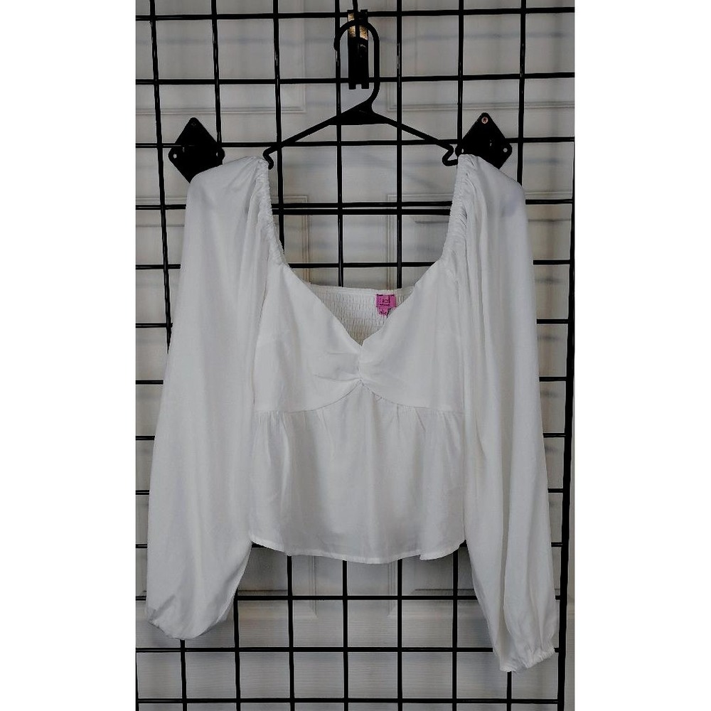 Francesca's White Long Sleeve Festival Boho Coquette Smocked Peplum NWT Large